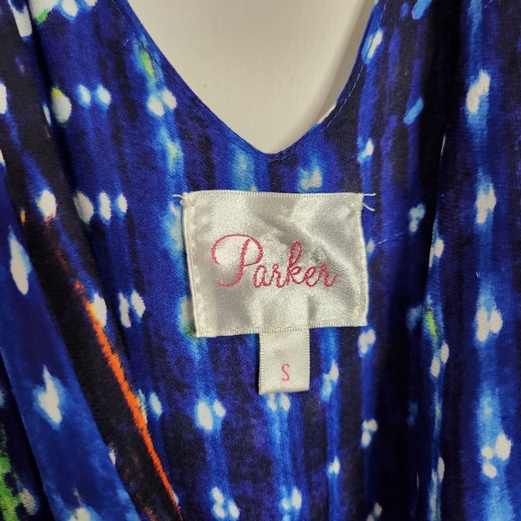 Parker Blue Surplice 100% Silk Long Sleeve Summer Mini Dress Dressy Party blue - Picture 9 of 13